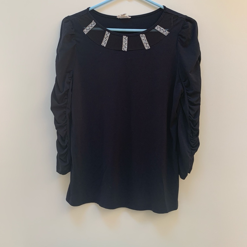 Black Long Sleeve Top with Silver Accents